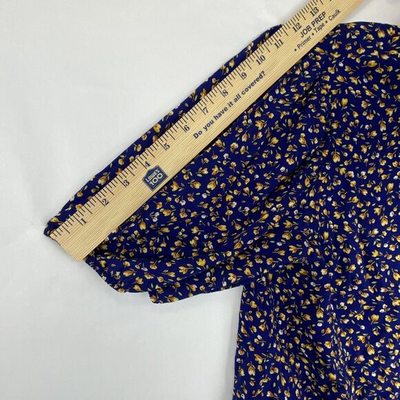 Blue Floral Print Half Sleeve Top Rayon Blouse Women Size L - Picture 9 of 10